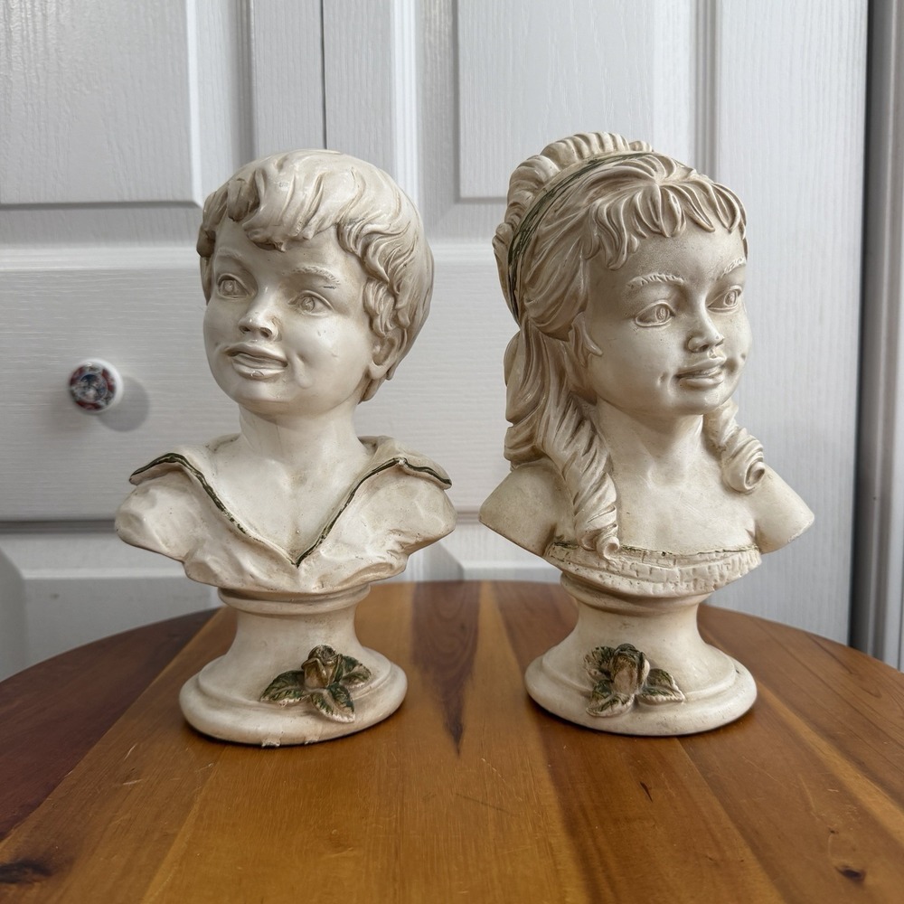 Vintage Universal Statuary Corp Chicago 22 S745B S745G Boy & Girl Bust 1962